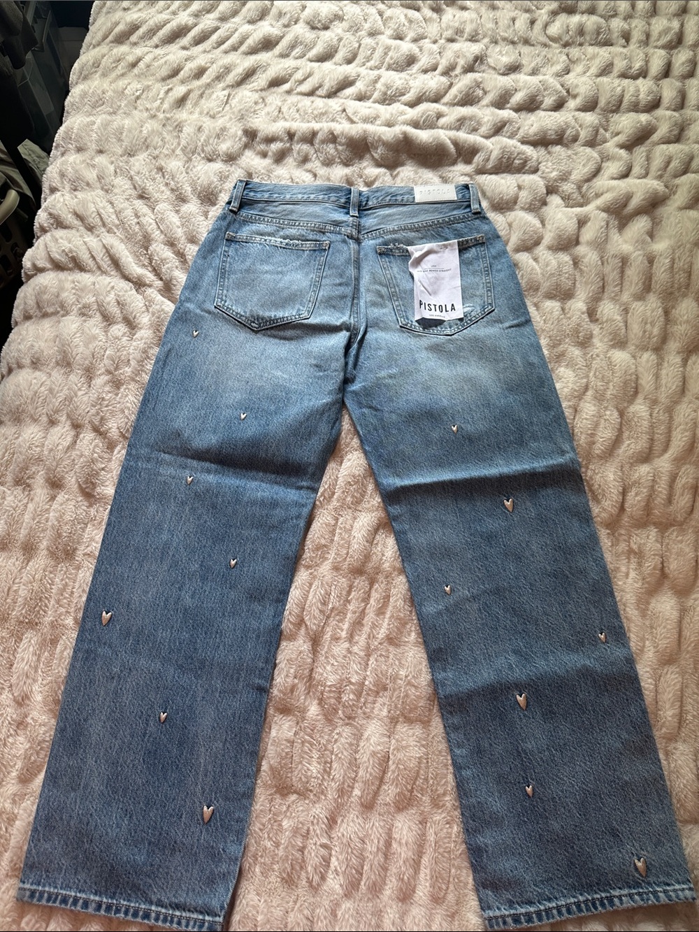 Pistola Light Blue Mid-Rise Jeans with Heart Embroidery Brand New size 28 - Picture 6 of 13
